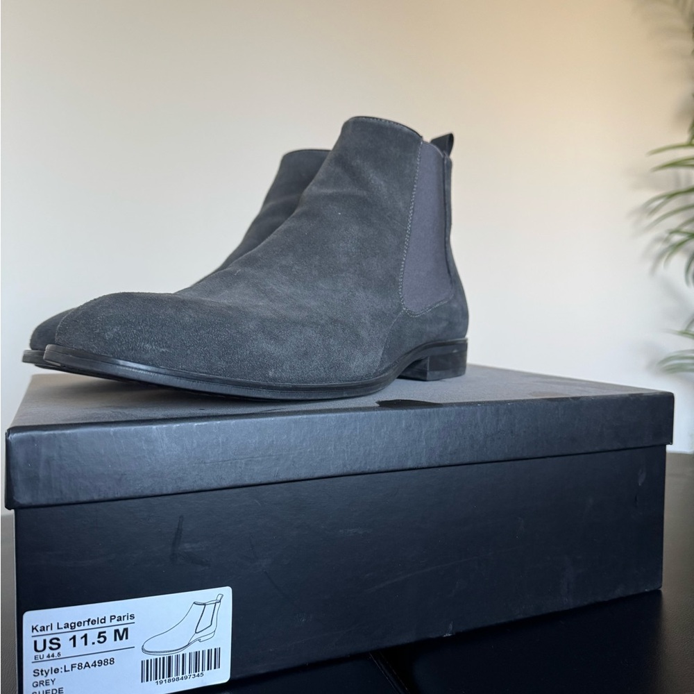 Karl Lagerfeld Charcoal Suede Chelsea Boots